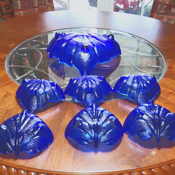 Vintage Tabletop Unlimited Lisbon Collection Cobalt Blue Leaf Serving Set 7PC - Picture 7 of 11